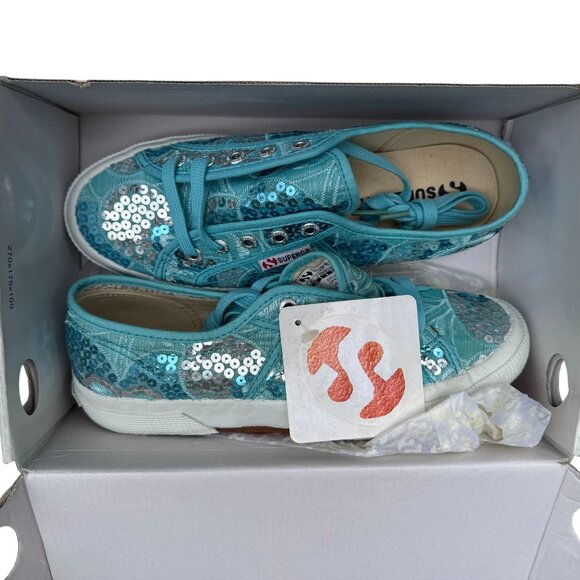 Superga Verona Embroidery Womens Sequin Azzurro Silver Sneakers New In Box 38 - Picture 10 of 12